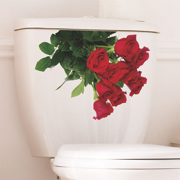 トイレ用 イラストステッカー 便器のふた 薔薇の花束 バラ ローズ 赤い 