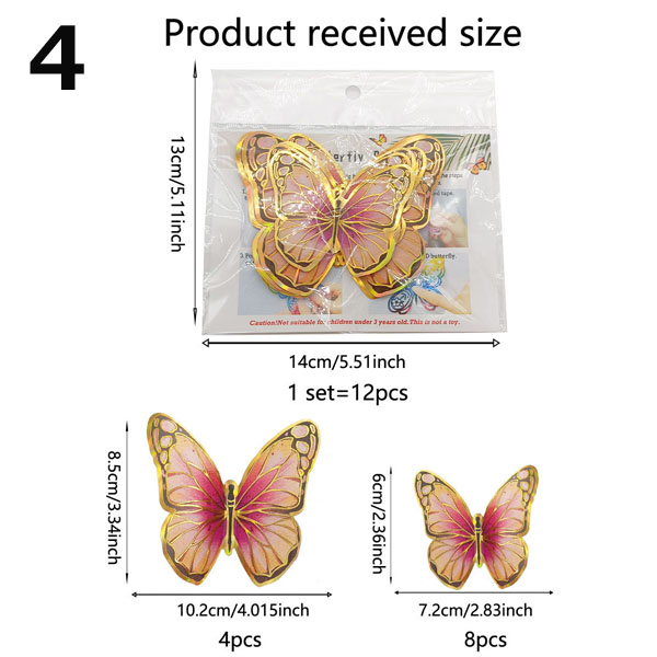 3D立体 バタフライ 蝶 幻想的 12枚入り ゴールド 金縁 羽ばたき アゲハ