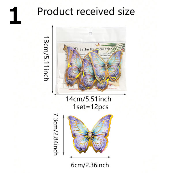 3D立体 バタフライ 蝶 幻想的 12枚入り ゴールド 金縁 羽ばたき アゲハ