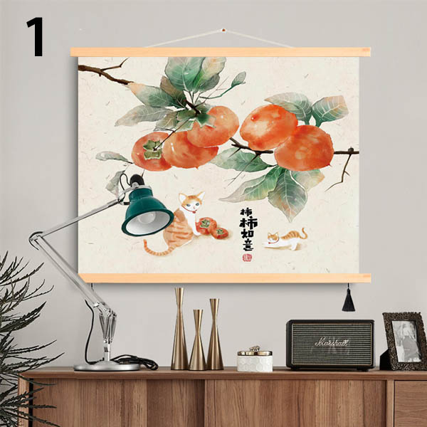 タペストリー 壁掛け ハンガーポスター 掛け軸風 水彩画 イラスト 猫と