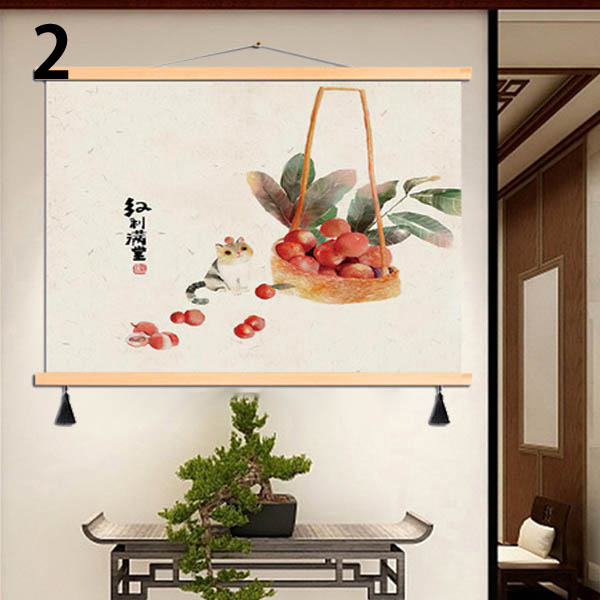 タペストリー 壁掛け ハンガーポスター 掛け軸風 水彩画 イラスト 猫と