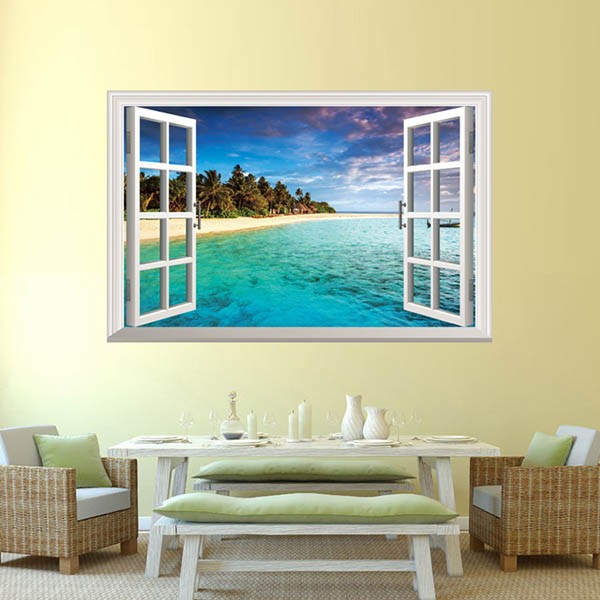 ウォールステッカー 白いビーチ リゾート だまし絵 アート インテリア