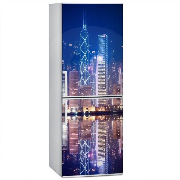 冷蔵庫ステッカー トリックアート 夜景 大都会 水面 ビル だまし絵