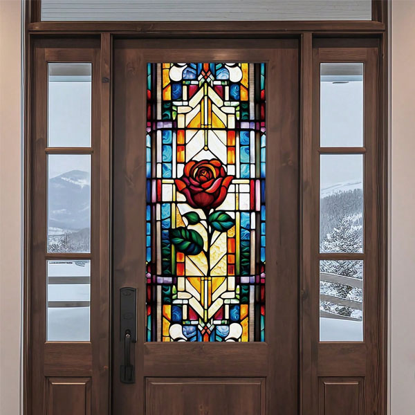 ガラスステッカー ステンドグラス 教会風 薔薇 ローズ 花 パターン
