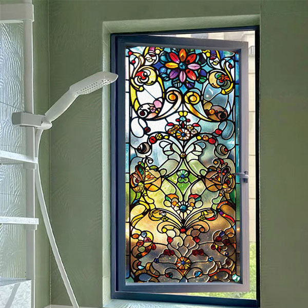 ガラスステッカー ステンドグラス アールヌーヴォー フラワー レトロ