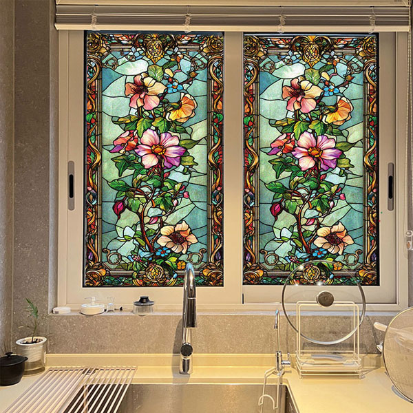 ガラスステッカー ヴィクトリアン クレマチス フラワーモチーフ レトロ