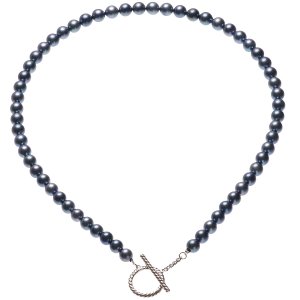 アコヤ 真珠 メンズ パール ネックレス 約7.0-7.5mm ブルーグレー染の写真