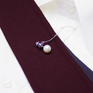 パール タイタック 高級 淡水真珠 一粒 タイタック 約10.0mm シルバーの写真
