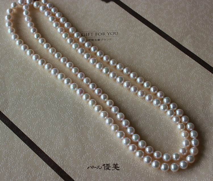 アコヤ真珠 6.5-7mm 真珠 ネックレス 90cm ホワイトピンク K18