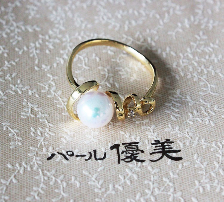 akoya 海水真珠 アコヤ真珠 真珠 7-7.5mm K18 リング LOVE リング DIA 