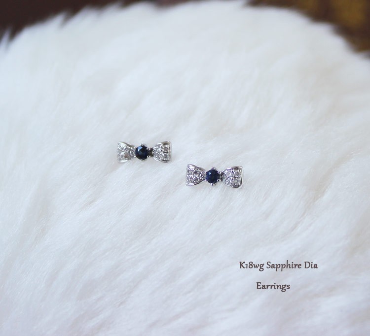K18 or K18WG DIA RUBY SAPPHIRE ピアス リボン ダイア ルビー