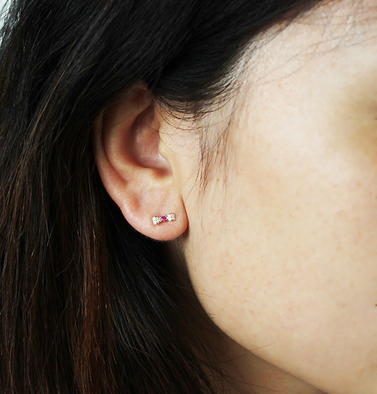 K18 or K18WG DIA RUBY SAPPHIRE ピアス リボン ダイア ルビー