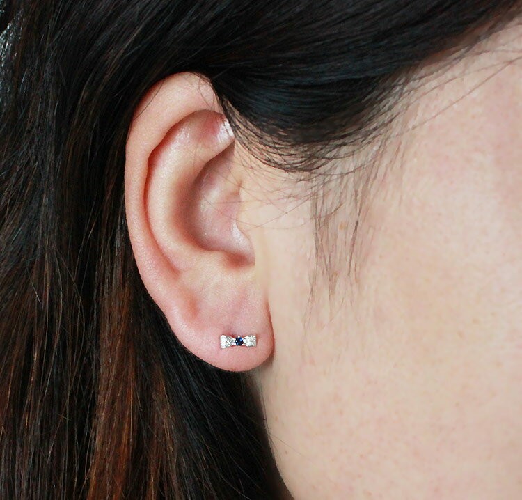 K18 or K18WG DIA RUBY SAPPHIRE ピアス リボン ダイア ルビー