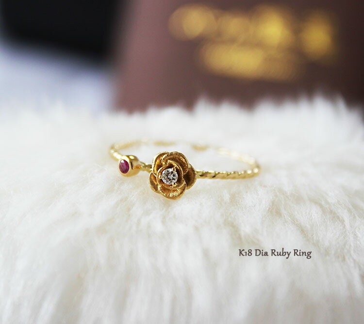 K18YG クラウン ダイヤモンド リング 0.02CT K18 or K18WG DIA RUBY  
