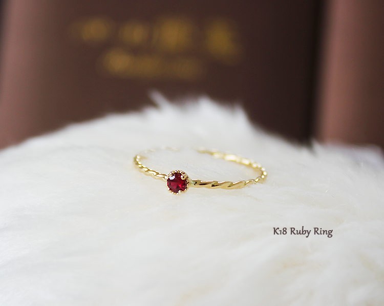 K18 or K18WG RUBY SAPPHIRE EMERALD リング 一粒 ルビー サファイア