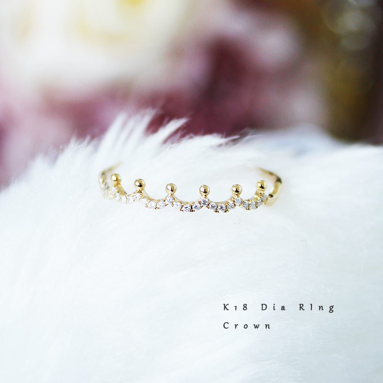 K18 パール王冠リング K18 or K18WG DIA crown リング クラウン ダイア ring D0.06ct