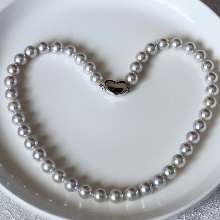 アコヤ真珠 無調色】【8.5-9mm】【ナチュラルブルー】【42cm】 【真珠