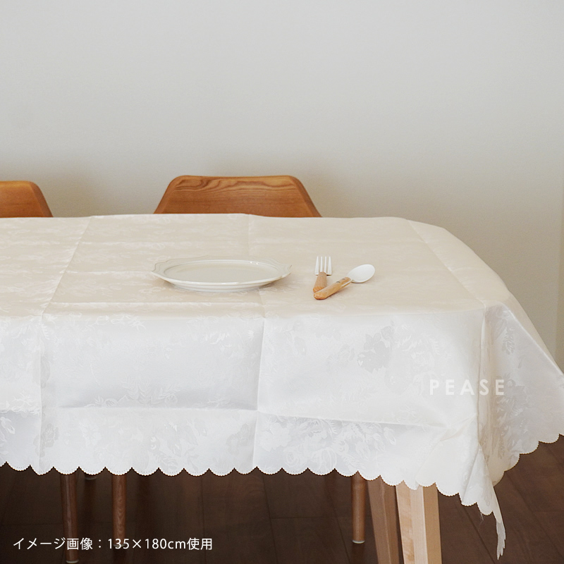 テーブルクロス 撥水 長方形 135×180cm ピンク クリーム ジャガード