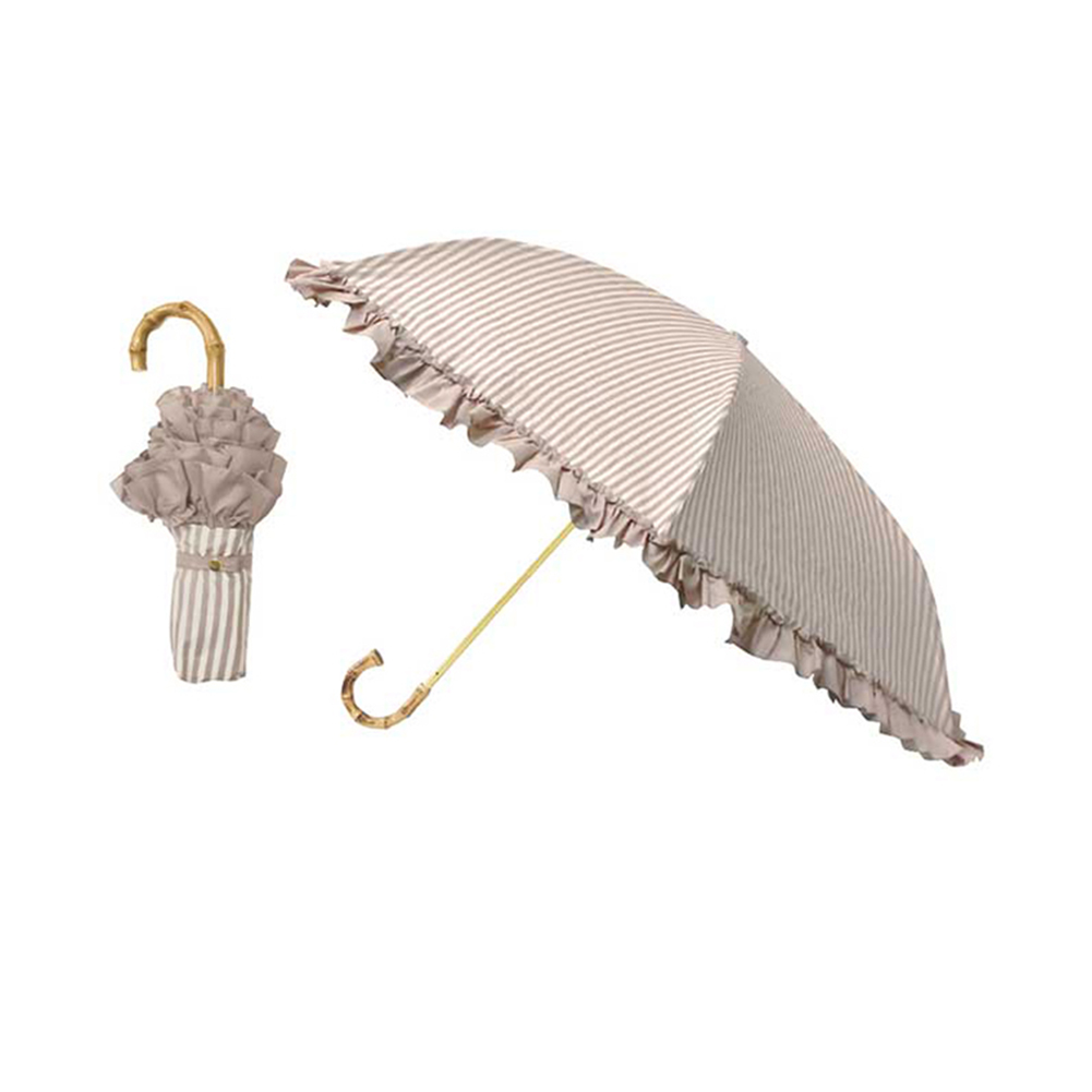 日傘 雨傘 完全遮光 まるい3段 折りたたみ 晴雨兼用 フリル ストライプ ピンクトリック pink...