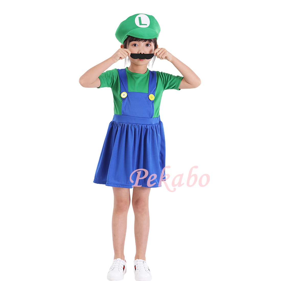 マリオ コスプレ 子供 ハロウィン コスチューム スーパーマリオブラザーズ ルイージ 仮装 女の子 ワンピース 男の子 着ぐるみ 帽子付き 110  120 130 140 150