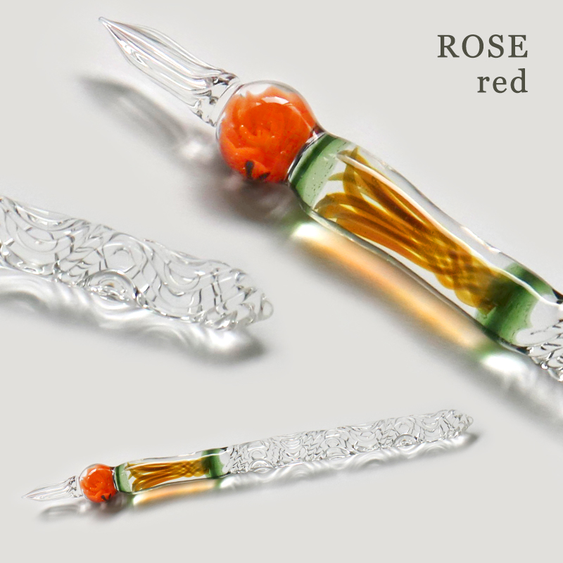 【スーリール】SOURIRE ガラスペン ROSE ローズ つけペン 硝子 レッド ブルー 花 装飾 バラ 薔薇 手作り 高級 美しい オブジェ インテリア 筆記具 文具 日本製｜pellepenna｜02