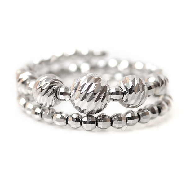 18金 ホワイトゴールド リング 2連調 コイルリング K18WG 5mm玉入り