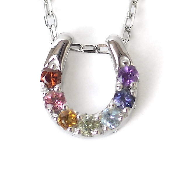 7色 アミュレット ダイヤモンド ネックレス リバーシブル 馬蹄 厄除け お守り ペンダント Pt900/850 プラチナ チェーン 45cm スライド式長さ調節可 |  | 01