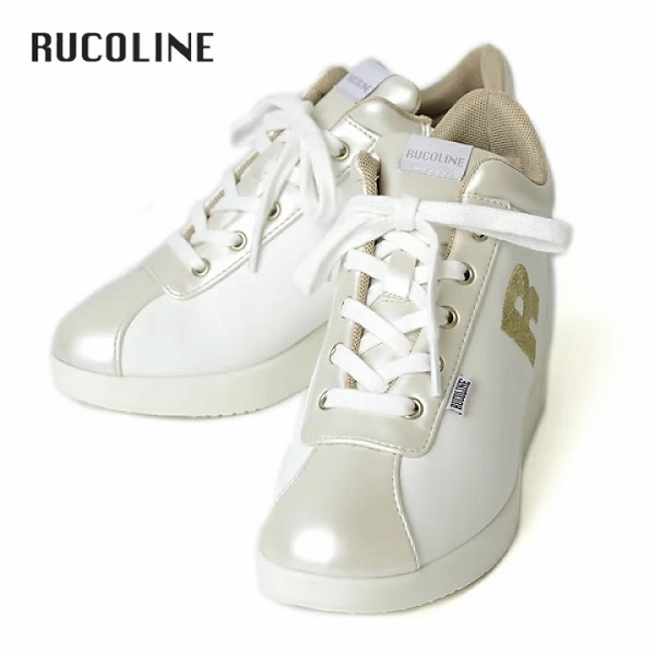 ルコライン スニーカー ルコライン 靴 RUCO LINE RUCO-010GO CALF PU LUX ベージュ ホワイト ゴールド Rマーク サイドファスナー付 ３E 幅広 レディースの画像