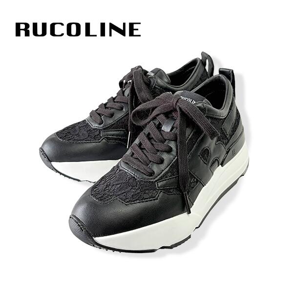 ルコライン スニーカー ルコライン 靴 RUCO LINE RUCO-021BK PIZZO CALF PU レース生地 合皮 ブラック 黒 Rマーク 新ソールタイプ ローカット ファスナー無し