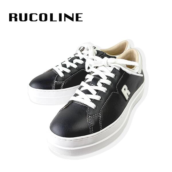 ルコライン スニーカー ルコライン 靴 RUCO LINE RUCO-018BK CALF PU LUX ブラック 黒 合皮 無地 ローカット ファスナー無し フラットソール レディースの画像