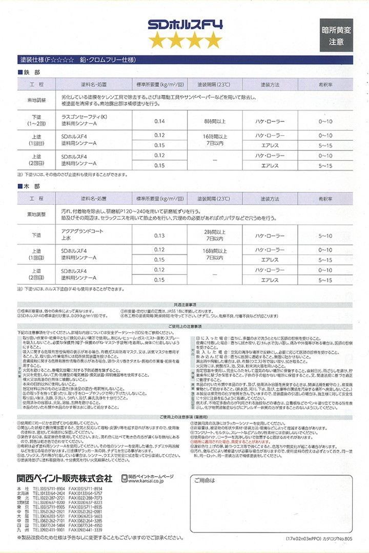 限定価格セール！】SDホルスF4 3分つや 特注色（淡彩色） 4Kg 缶「ご希望の色に調色します。色目により割高になります」 塗料、塗装 