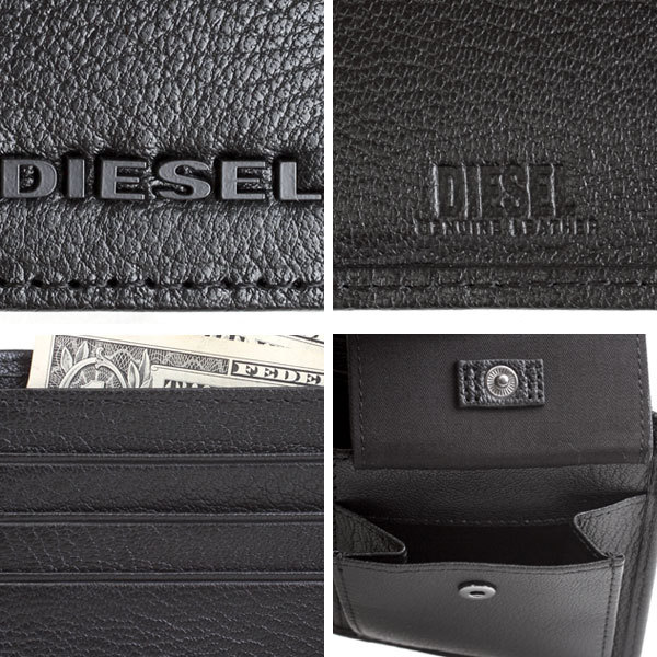 洗練されたデザイン DIESEL 折り財布 HIRESH S ブラック X06627 P0396