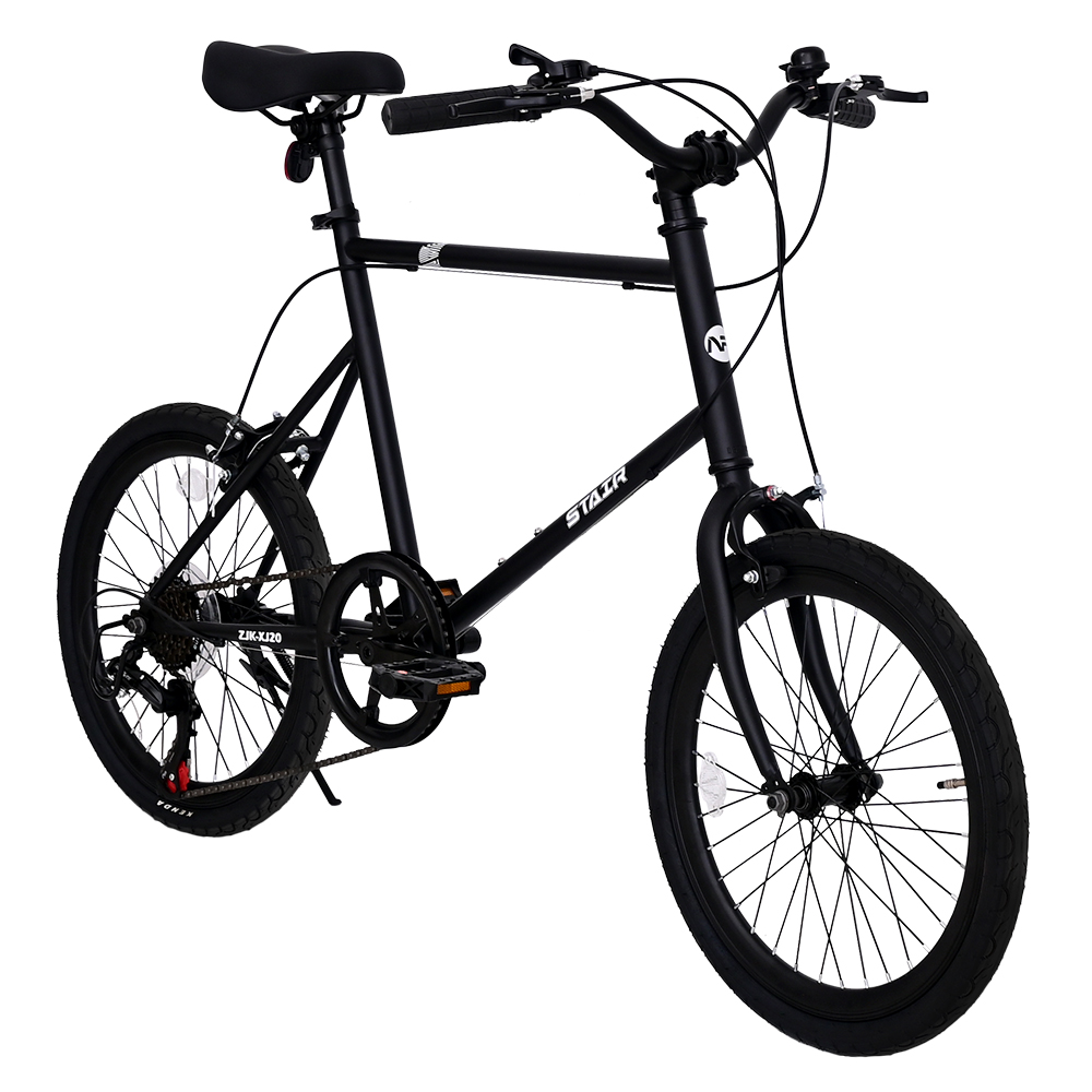 ブラック ミニベロ 20インチ 自転車 スチールフレーム 自転車 20インチ ミニベロ 小径車 6段変速 通勤 通学 街乗り シティ