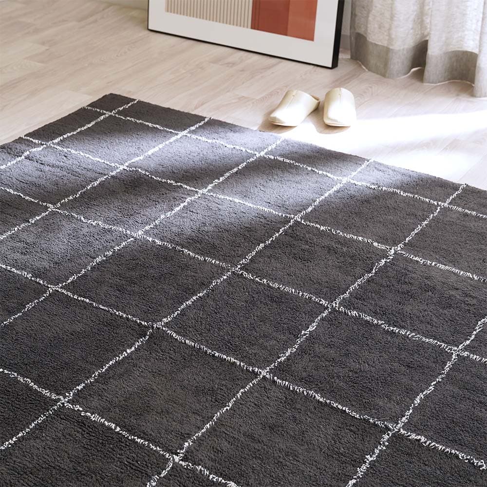 ラグ ラグマット カーペット 絨毯 敷き物 正方形 コットン 綿100％ インド製 デザインラグ おしゃれ 柄 グレー ナチュラル チェック