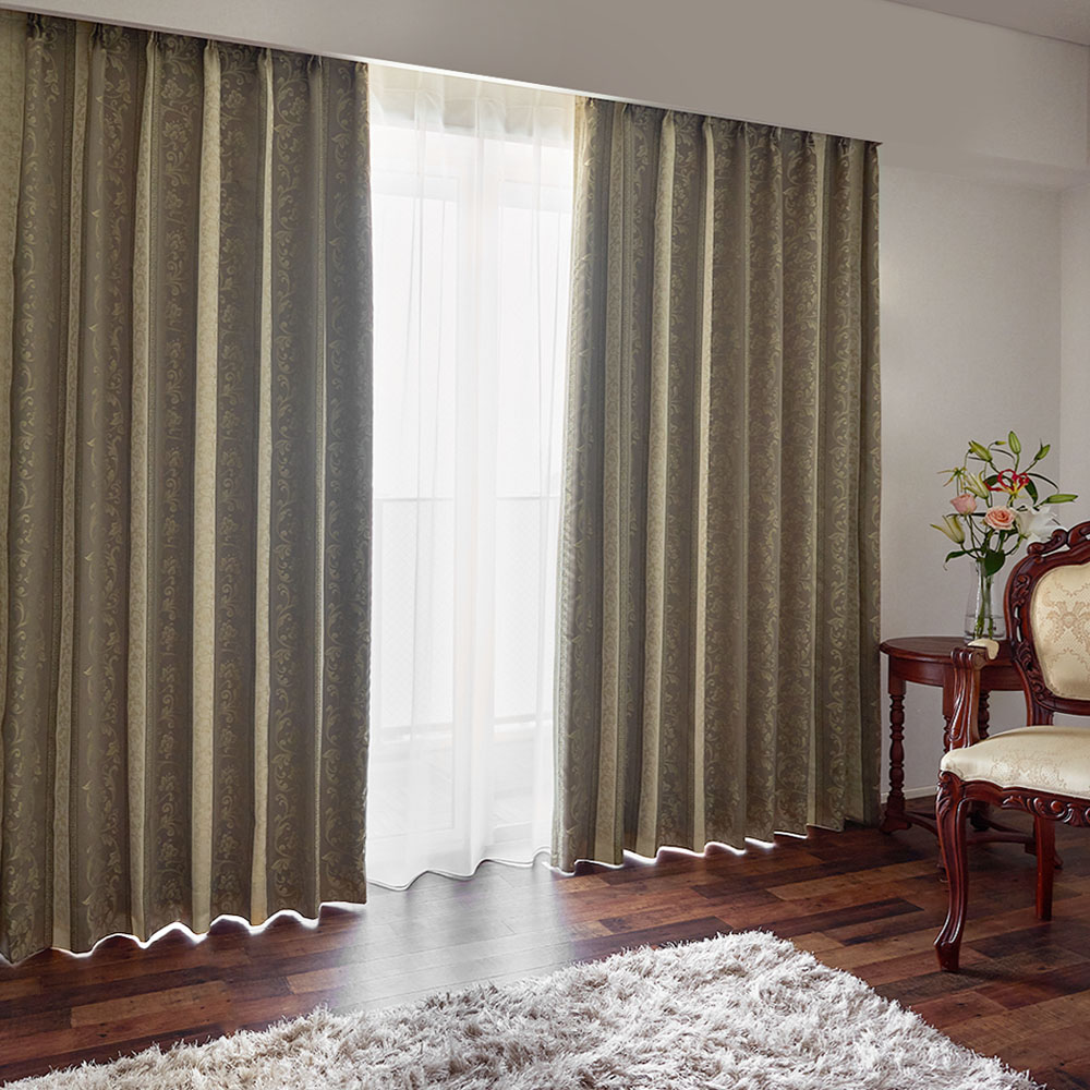 ジャガード カーテン 3級遮光 高級感 レッド ブラウン ベージュ