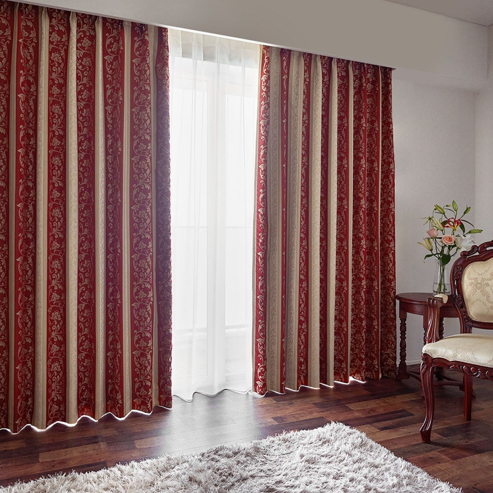 ジャガード カーテン 3級遮光 高級感 レッド ブラウン ベージュ