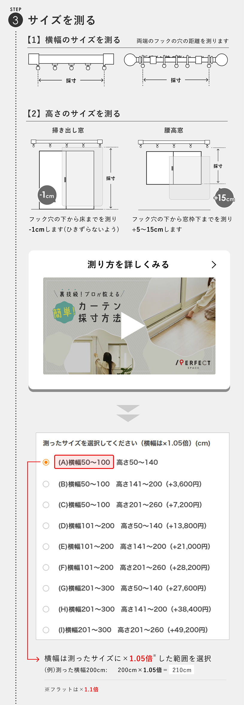 カーテン採寸方法
