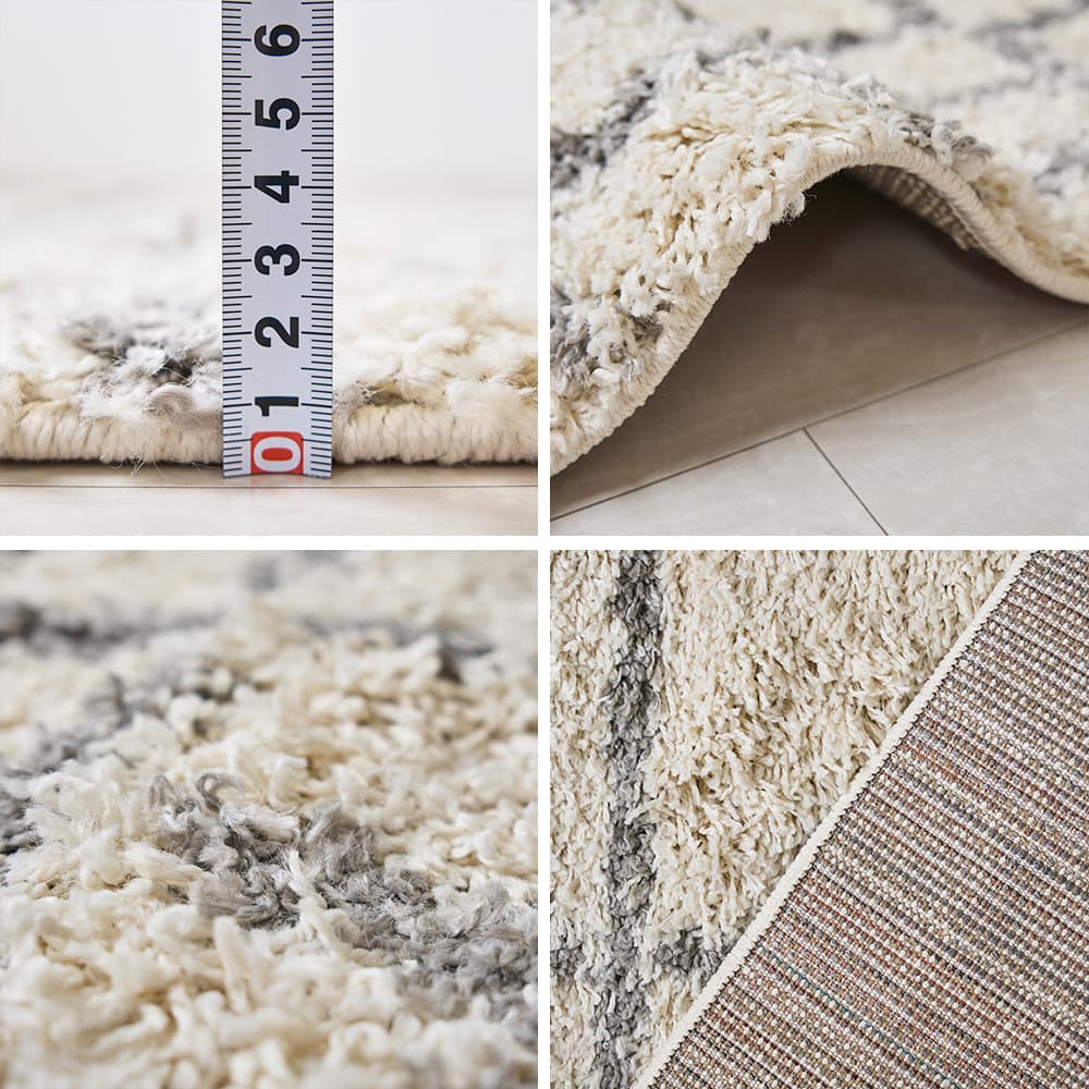 ラグ 淡い色合いの幾何学柄がシンプルで合わせやすいシャギーラグ