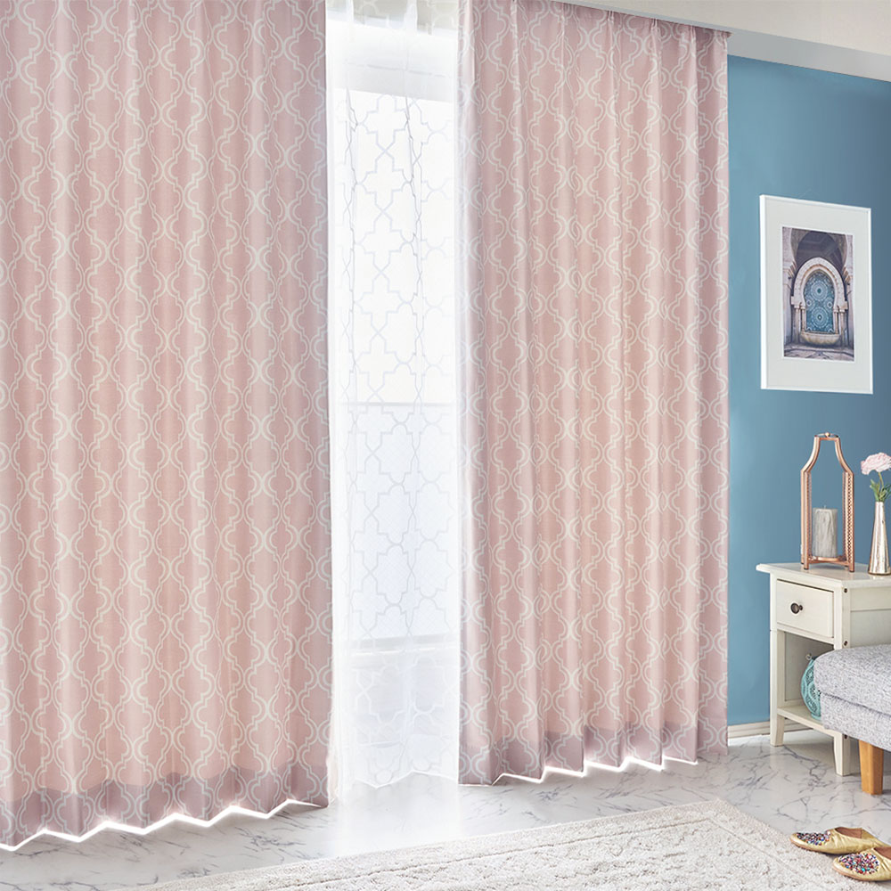 カーテン 遮光 オーダー 2級遮光 洗濯可能 ピンク モロッカン オーダー