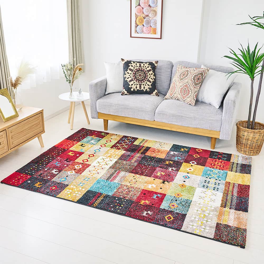 51×90ブラウン×グレイ×ブルーグリーン パッチワーク トルコ