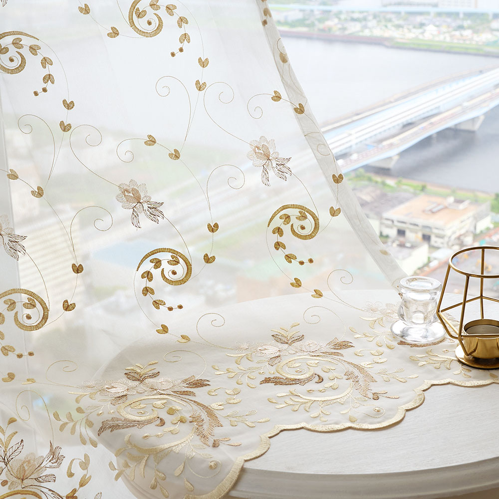 アンティーク オランダ 子供＆チューリップ色糸刺繍クロス ドアカーテン 幕パネル 小花の刺繍が可愛い高級トルコ刺繍レース エラ（L-1298