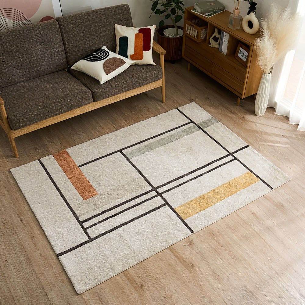 ラグ レトロモダンな雰囲気漂うミニマルなライン柄が魅力的な