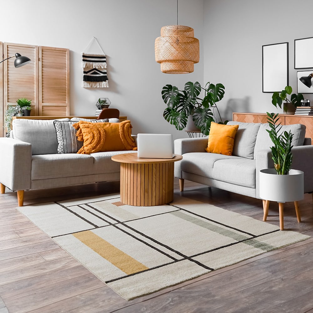 ラグ レトロモダンな雰囲気漂うミニマルなライン柄が魅力的な