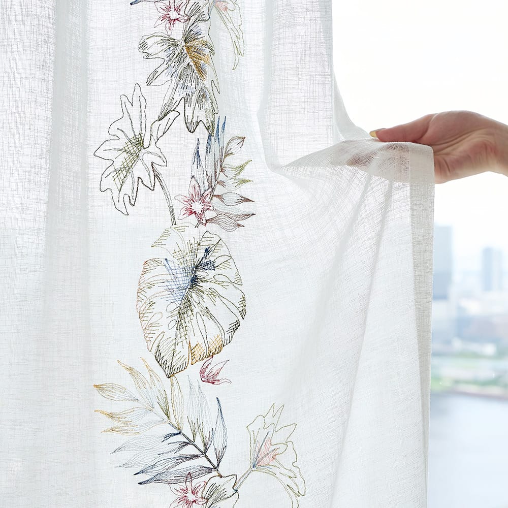 レースカーテン レース シアー ボイル ストライプ 刺繍 トルコ刺繍