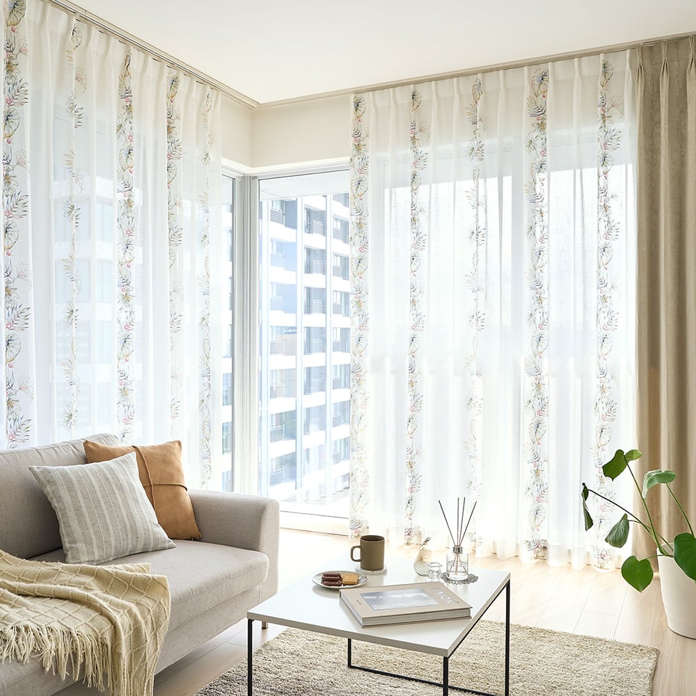 レースカーテン レース シアー ボイル ストライプ 刺繍 トルコ刺繍