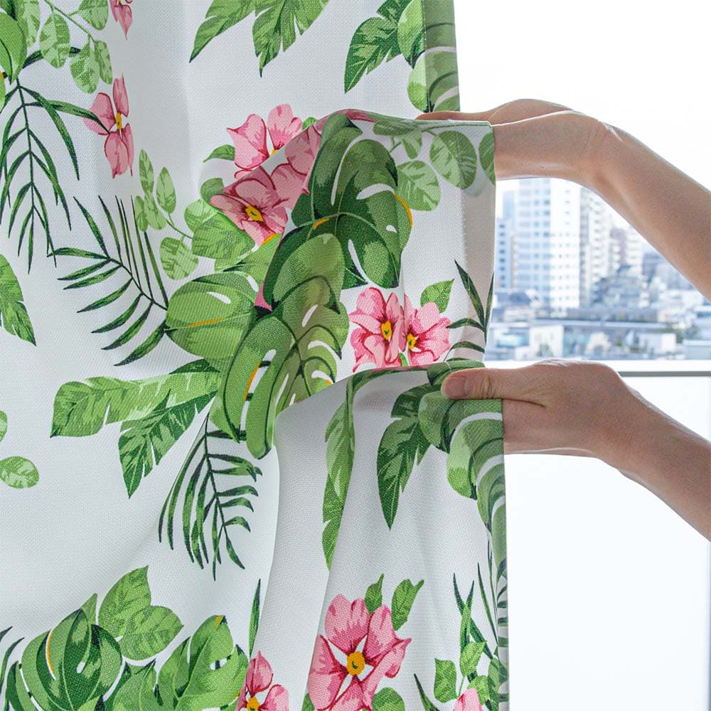 シンコール カーテン おしゃれ オーダー 洗濯可能 防炎 ピンク ハワイ