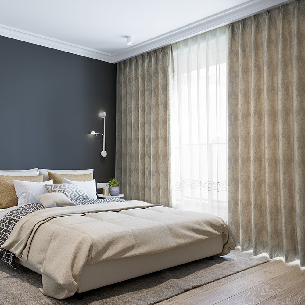 ジャガード カーテン 3級遮光 高級感 ライトブラウン ベージュ