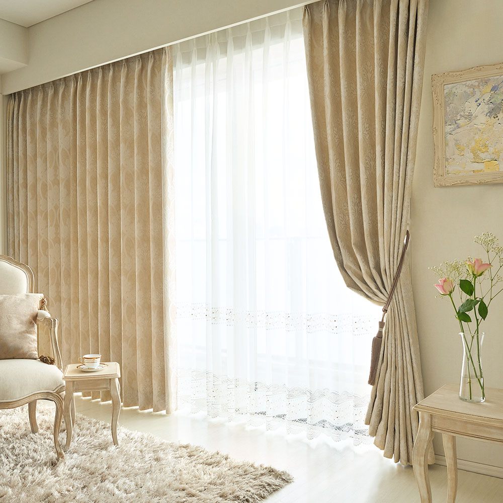 ジャガード カーテン 3級遮光 高級感 ライトブラウン ベージュ