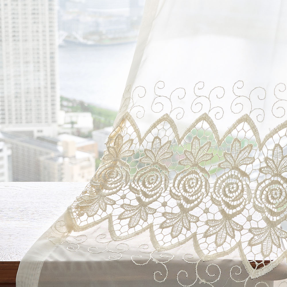 刺繍レースカーテン アンティーク 薔薇 花柄 シームレス