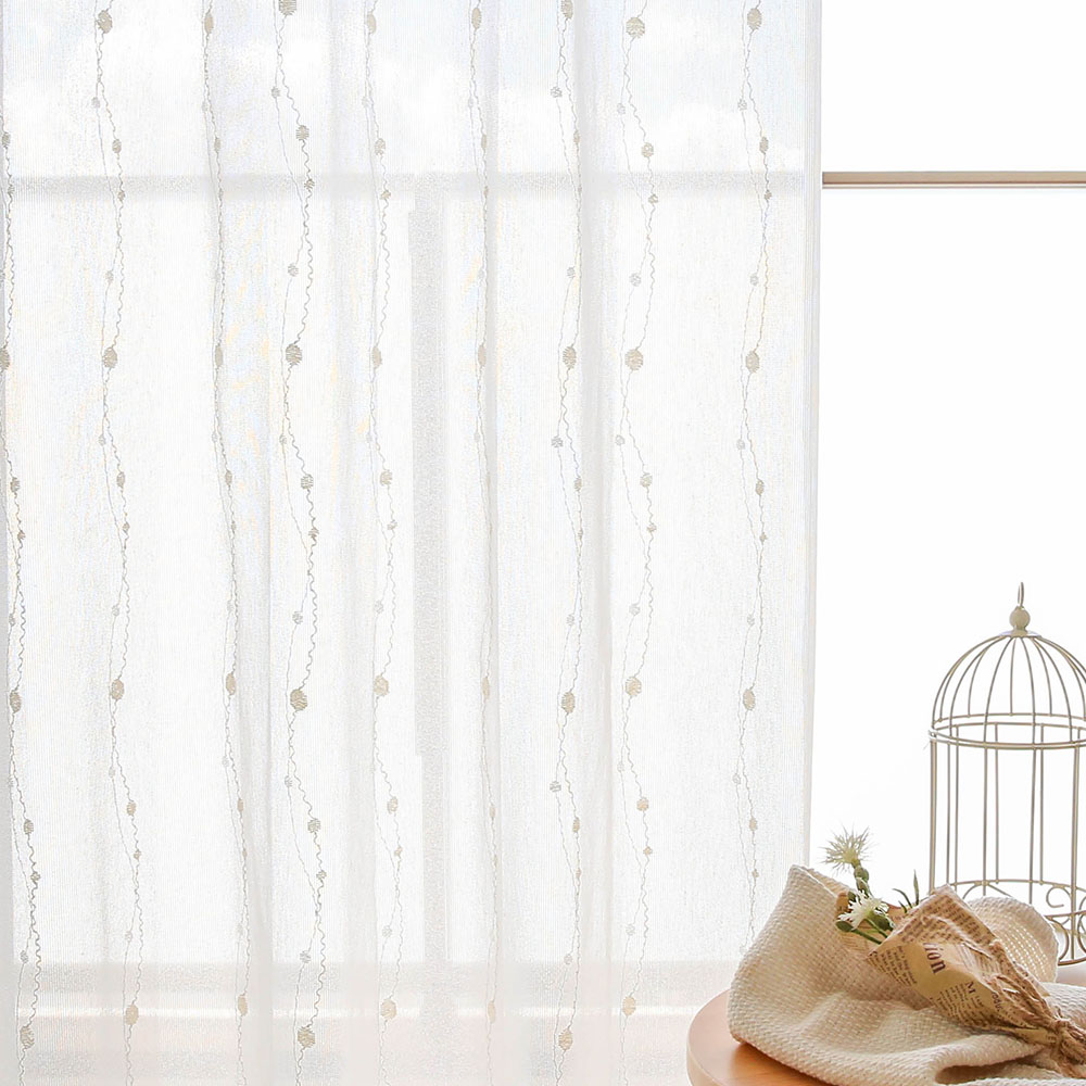 ミラーレースカーテン 大小の水玉とうねうね刺繍が可愛いミラーレース